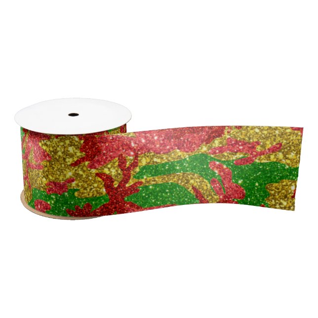Haus Of Camo Gold Xmas Pattern Satin Ribbon (Spool)