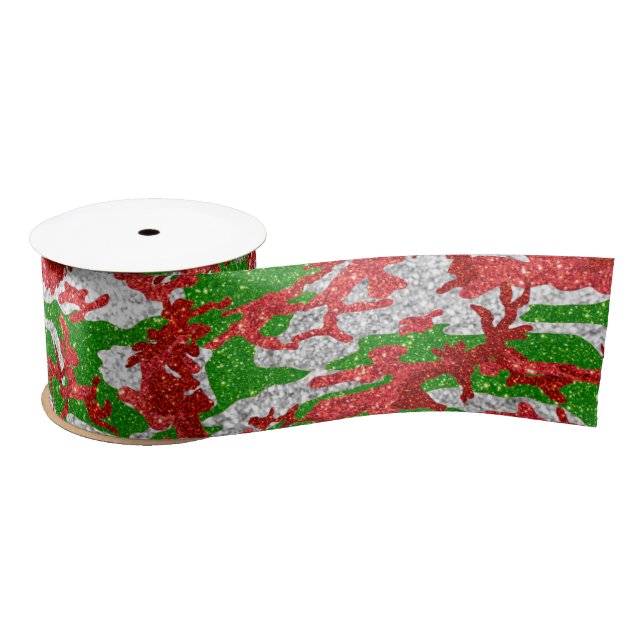 Haus Of Camo Silver Xmas Pattern Satin Ribbon (Spool)
