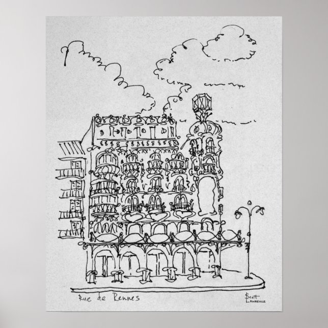 Haussmann Building | Rue de Rennes, Paris Poster (Front)