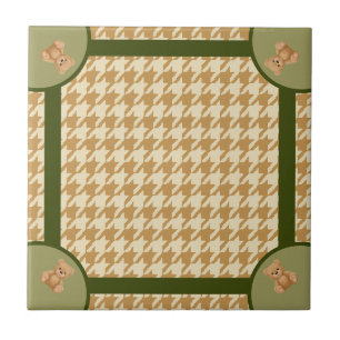 Haut Houndstooth with Teddy Bear, Ceramic Tile