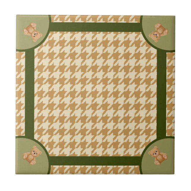 Haut Houndstooth with Teddy Bear, Ceramic Tile (Front)