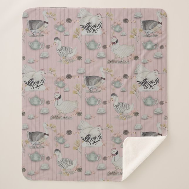 Haute Couture Chicken print Sherpa Blanket (Front)