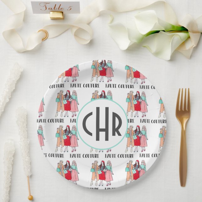 Haute Couture | Fashion | Paris | Monogram Paper Plate (Wedding)
