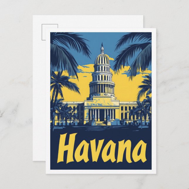 Havana Cuba Art Vintage Travel Illustration Postcard (Front/Back)