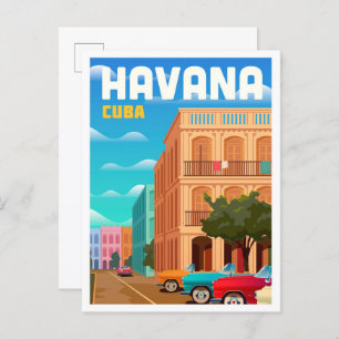 Havana Cuba Art Vintage Travel Illustration Postcard