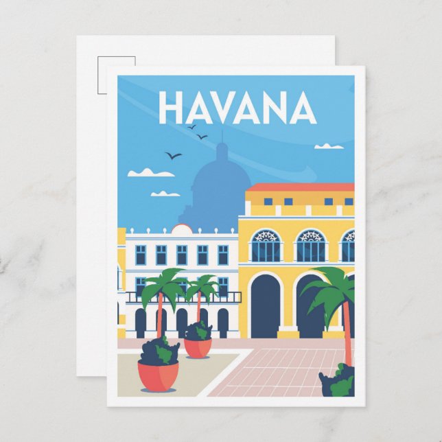 Havana Cuba Art Vintage Travel Illustration Postcard (Front/Back)