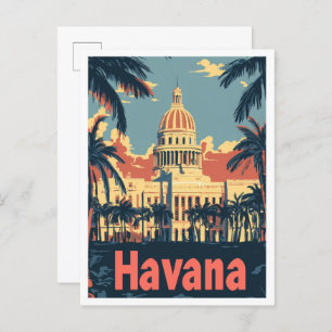 Havana Cuba Art Vintage Travel Illustration Postcard