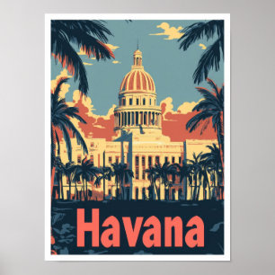 Havana Cuba Art Vintage Travel Illustration Poster