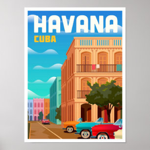 Havana Cuba Art Vintage Travel Illustration Poster