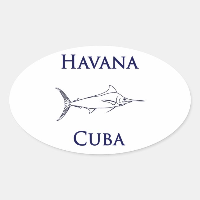 Havana Cuba Blue Marlin Oval Sticker (Front)