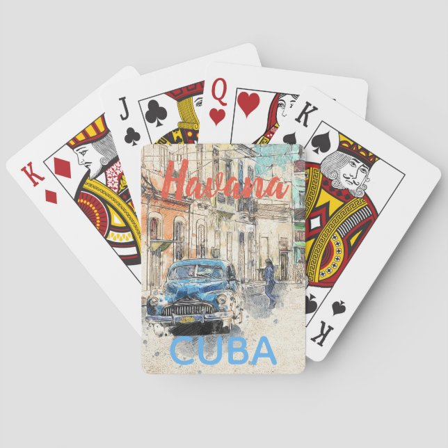 Havana Cuba Car in Street Scene Playing Cards (Back)