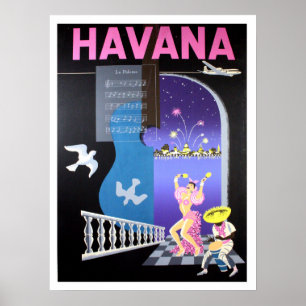 Havana, Cuba, dancing nights, vintage airline Poster