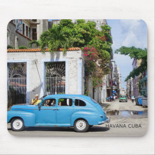 Havana Cuba Elegant Blue Vintage Car Mouse Pad