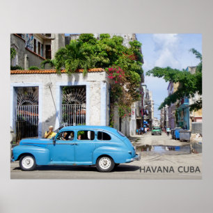 Havana Cuba Elegant Blue Vintage Car Poster