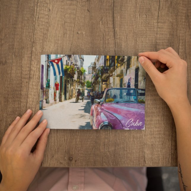 Havana Cuba Flag Travel Watercolor Postcard (cuba watercolor vintage postcard)