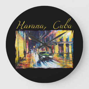 Havana Cuba - Habana Vieja Night Scene Fine Art Large Clock