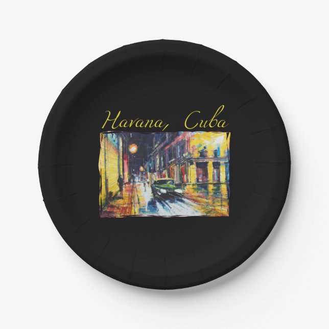 Havana Cuba - Habana Vieja Night Scene Paper Plate (Front)