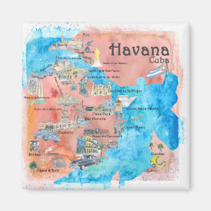 Havana Cuba Illustrated Retro Travel Map Magnet