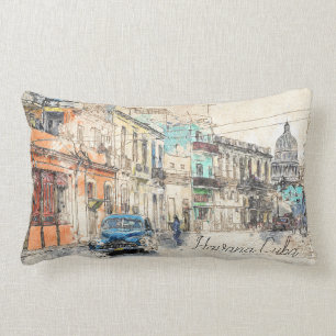 Havana Cuba Illustration Lumbar Cushion