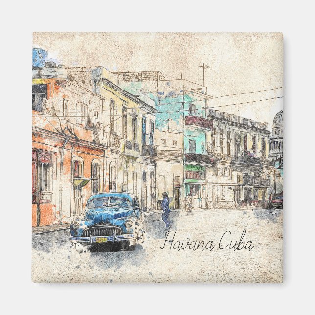 Havana Cuba Illustration Magnet (Front)