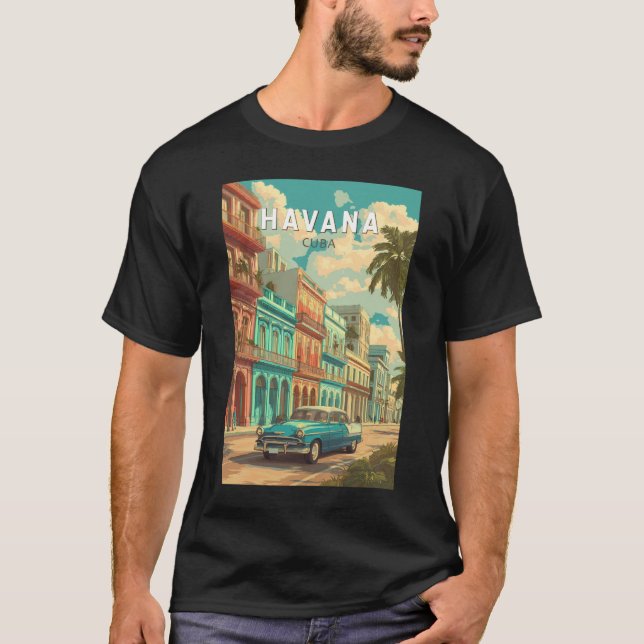 Havana Cuba Illustration Travel Art Vintage T-Shirt (Front)