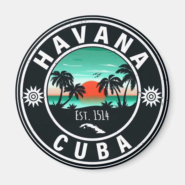 Havana Cuba Island Retro Sunset Souvenirs 60s Magnet (Front)