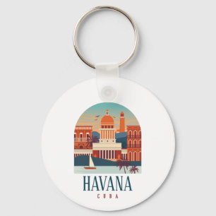 Havana Cuba Island Vintage Minimal Retro City  Key Ring