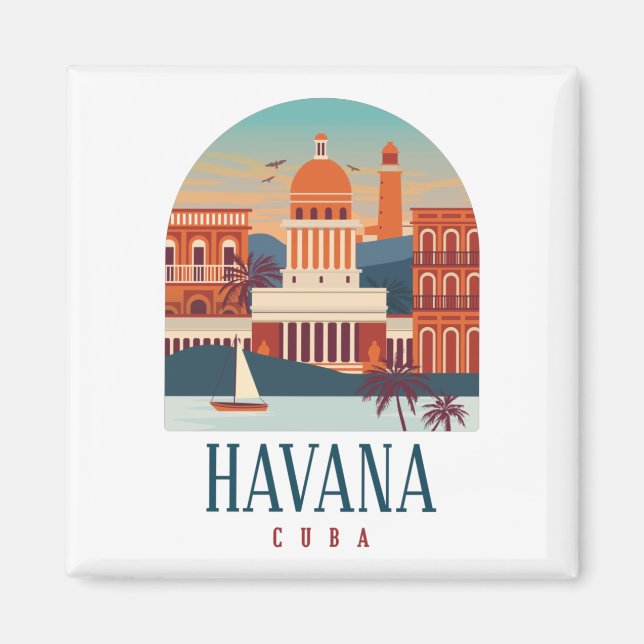 Havana Cuba Island Vintage Minimal Retro City   Magnet (Front)