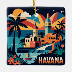 Havana Cuba Island Vintage Travel City Ceramic Ornament