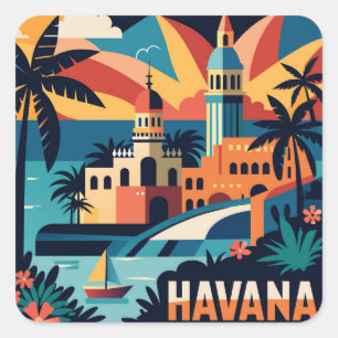 Havana Cuba Island Vintage Travel City Square Sticker