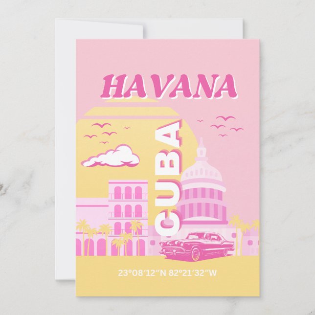 Havana Cuba Pink Preppy Art Holiday Card (Front)