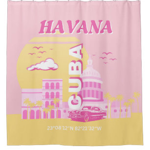 Havana Cuba Pink Preppy Art Shower Curtain