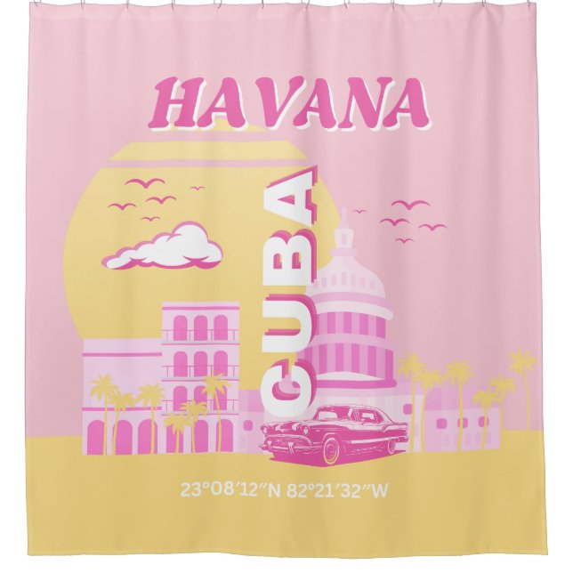 Havana Cuba Pink Preppy Art Shower Curtain (Front)