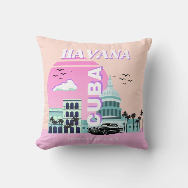 Havana Cuba Pink Travel Art Cushion (Front)