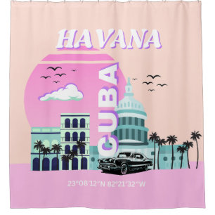 Havana Cuba Pink Travel Art Shower Curtain