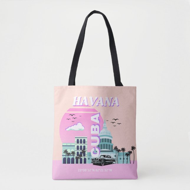 Havana Cuba Pink Travel Art Tote Bag (Front)