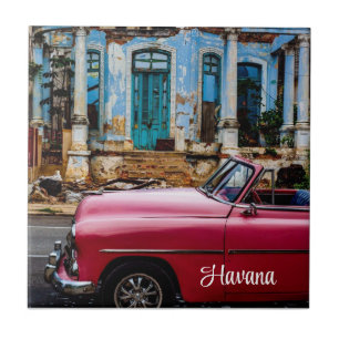 Havana Cuba Red Vintage Car Ceramic Tile