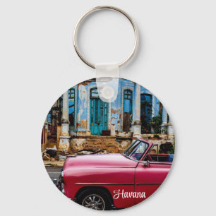 Havana Cuba Red Vintage Car Key Ring