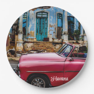 Havana Cuba Red Vintage Car      Paper Plate