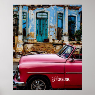 Havana Cuba Red Vintage Car                 Poster