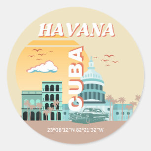 Havana Cuba Retro Travel Art Classic Round Sticker