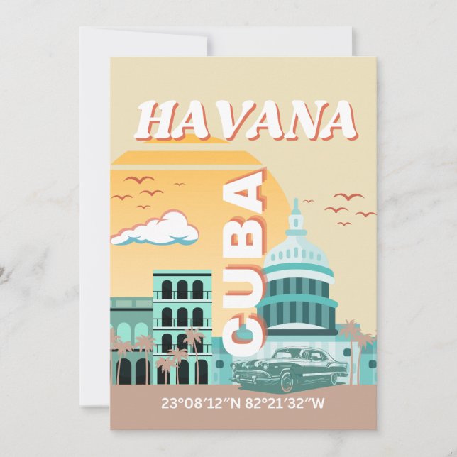 Havana Cuba Retro Travel Art Holiday Card (Front)