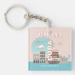 Havana Cuba Retro Travel Art Key Ring