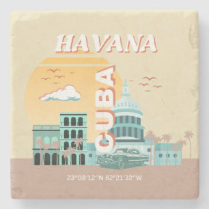 Havana Cuba Retro Travel Art Stone Coaster