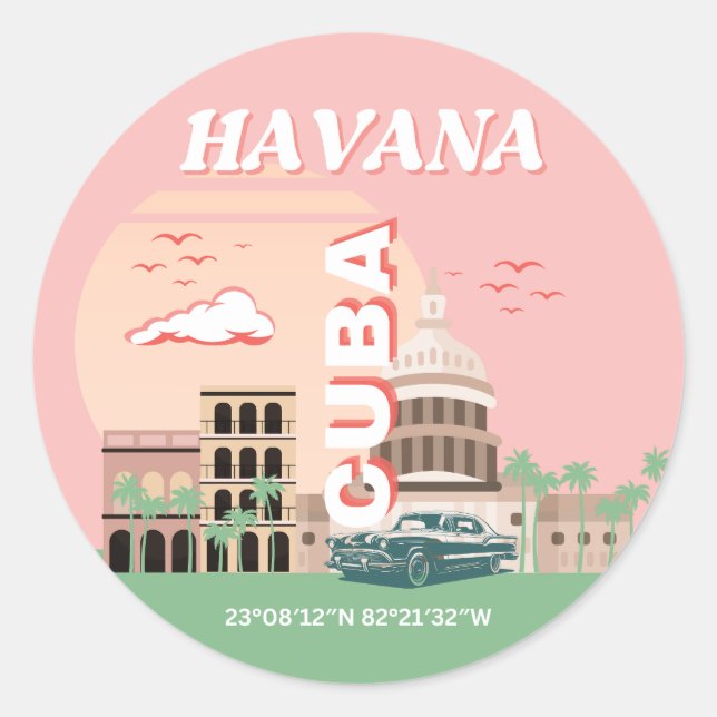 Havana Cuba Retro Vintage Art Classic Round Sticker (Front)