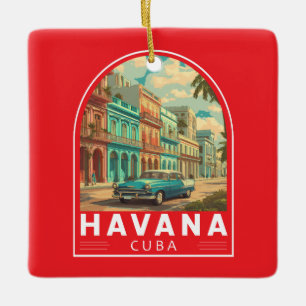Havana Cuba Travel Art Emblem Ceramic Ornament