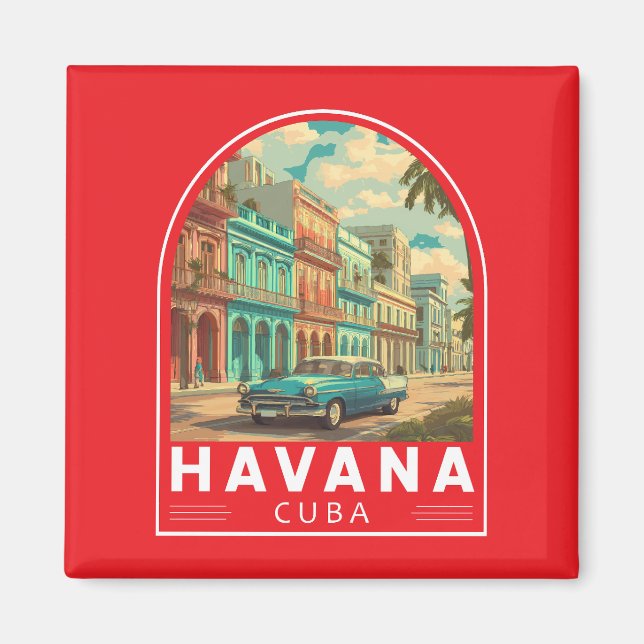 Havana Cuba Travel Art Emblem Magnet (Front)
