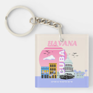 Havana Cuba Travel Art Key Ring