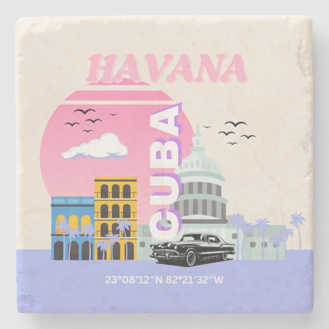 Havana Cuba Travel Art Stone Coaster (Front)
