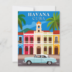 Havana Cuba Travel Vintage Car and Architecture  Postcard